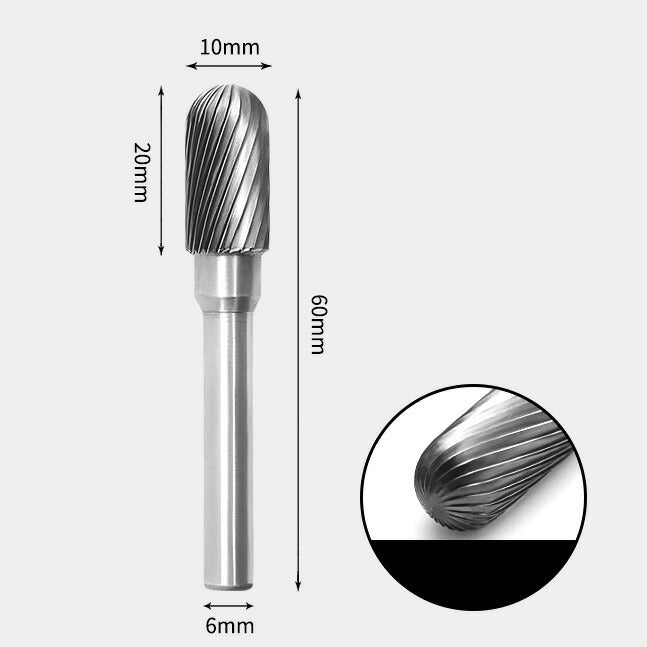 Rotationsfräser aus Wolframcarbid mit zylindrischem Radiusende, Einzelschnitt 10 x 20 mm