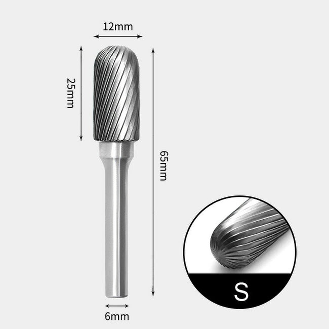 Wolframkarbid, zylindrisches Radiusende, Rotationsfräser, Einzelschnitt, 12 x 25 mm