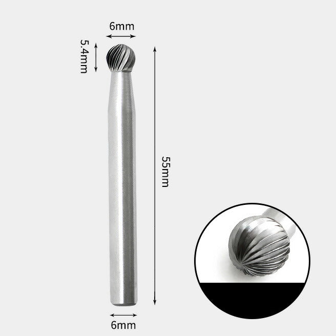 Runder, kugelförmiger Drehfräser aus Wolframkarbid, Einzelschnitt, 6 x 5 mm