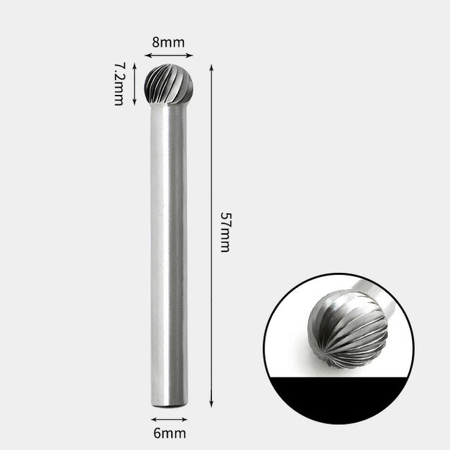 Runder, kugelförmiger Drehfräser aus Wolframcarbid, Einzelschnitt, 8 x 7 mm