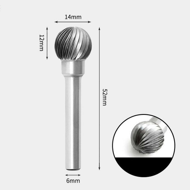 Runder, kugelförmiger Drehfräser aus Wolframkarbid, Einzelschnitt, 14 x 12 mm