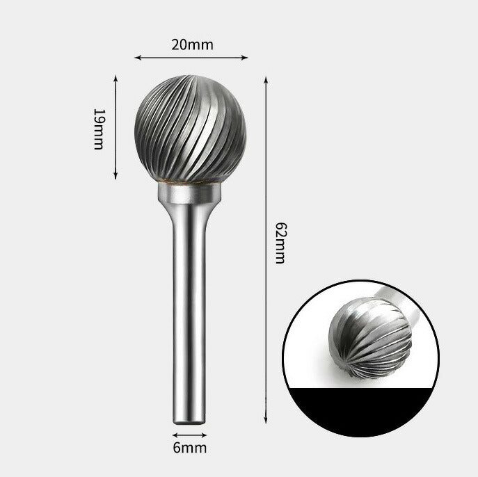 Runder, kugelförmiger Drehfräser aus Wolframkarbid, Einzelschnitt, 20 x 19 mm