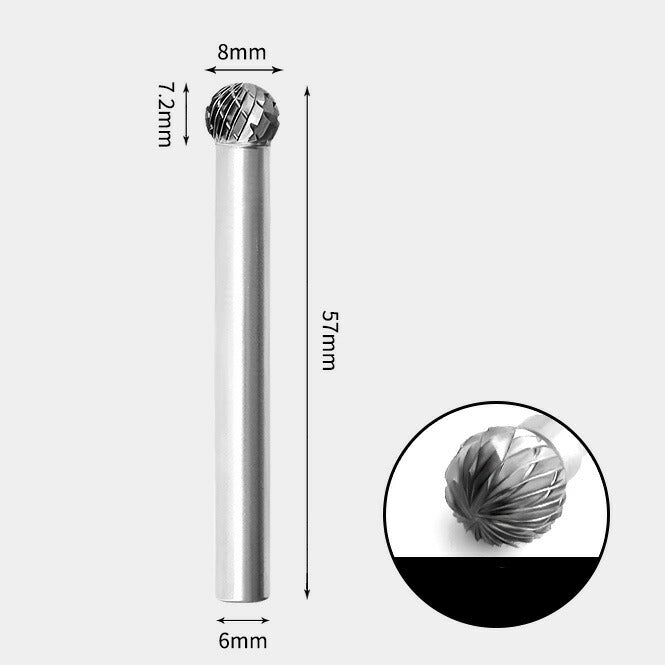 Runder, kugelförmiger Rotationsfräser aus Wolframcarbid, Doppelschliff, 8 x 7 mm