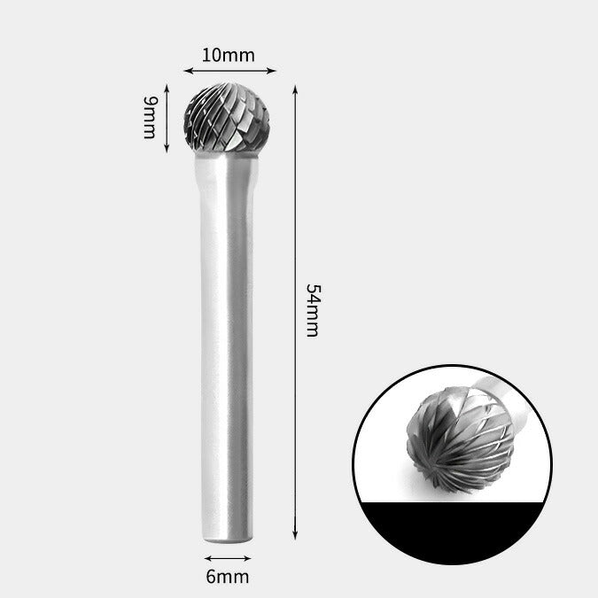 Runder, kugelförmiger Drehfräser aus Wolframcarbid, Doppelschliff, 10 x 9 mm