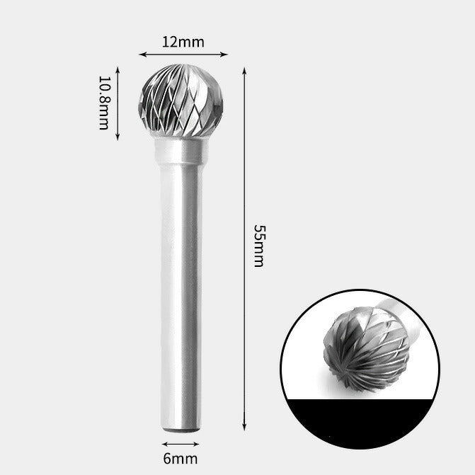 Runder, kugelförmiger Rotationsfräser aus Wolframcarbid, Doppelschliff, 12 x 10 mm
