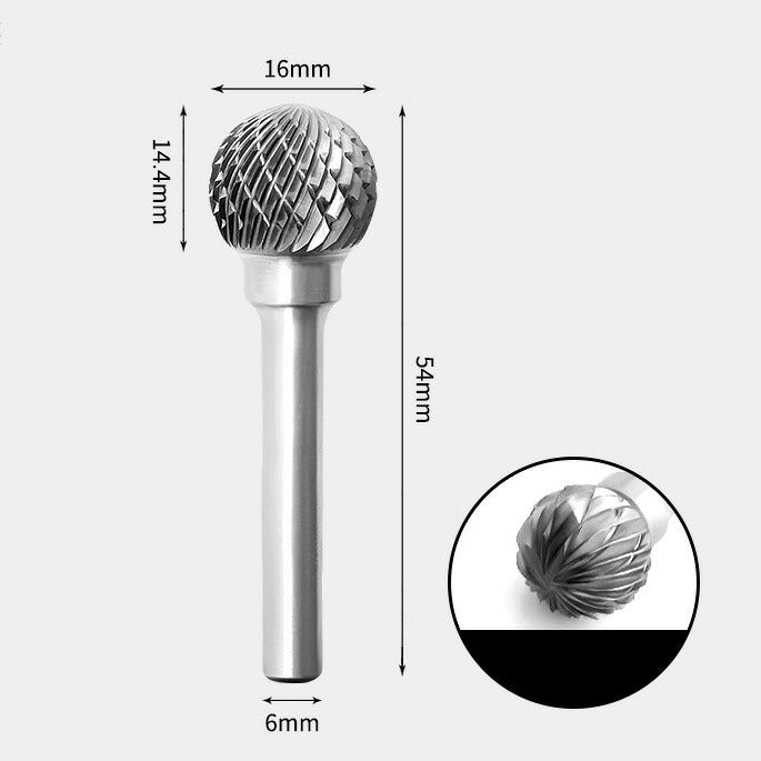 Runder, kugelförmiger Rotationsfräser aus Wolframcarbid, Doppelschliff, 16 x 14 mm