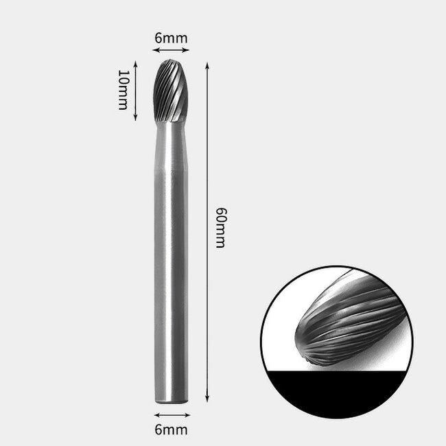 Ovaler Rotationsfräser aus Wolframkarbid, Einzelschnitt, 6 x 10 mm