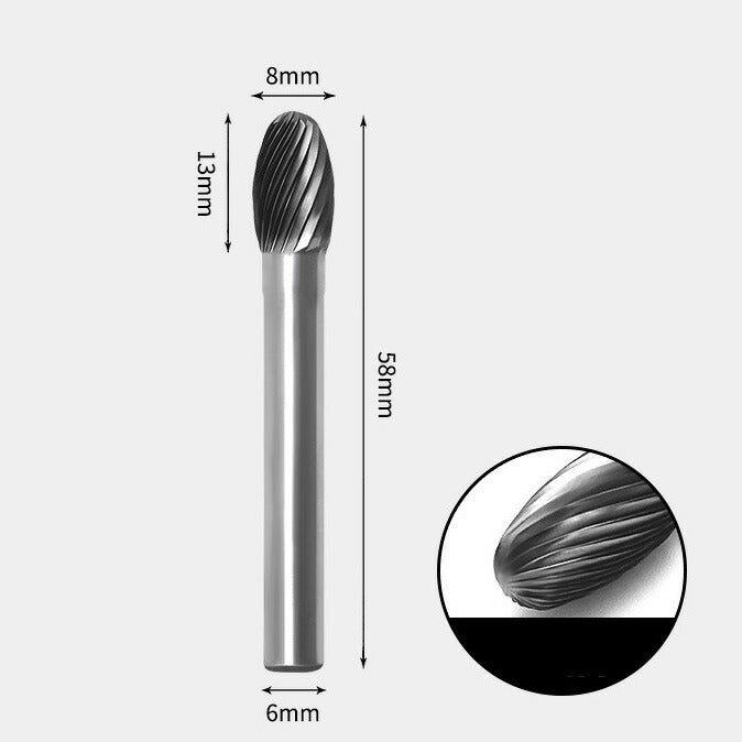 Ovaler Rotationsfräser aus Wolframkarbid, Einzelschnitt, 8 x 13 mm