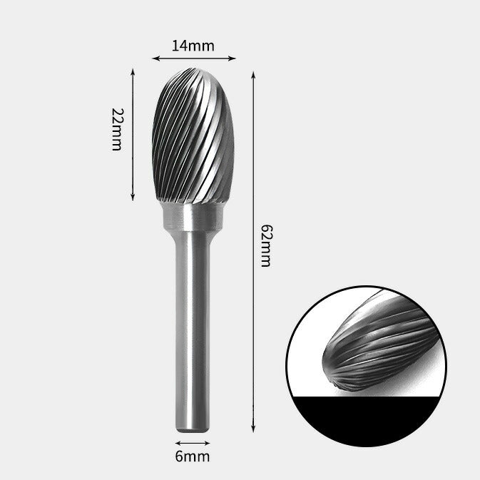 Ovaler Rotationsfräser aus Wolframcarbid, Einzelschnitt, 14 x 22 mm