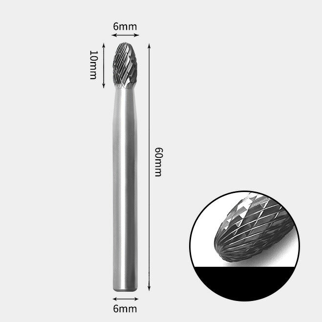 Ovaler Rotationsfräser aus Wolframkarbid, Doppelschliff, 6 x 10 mm