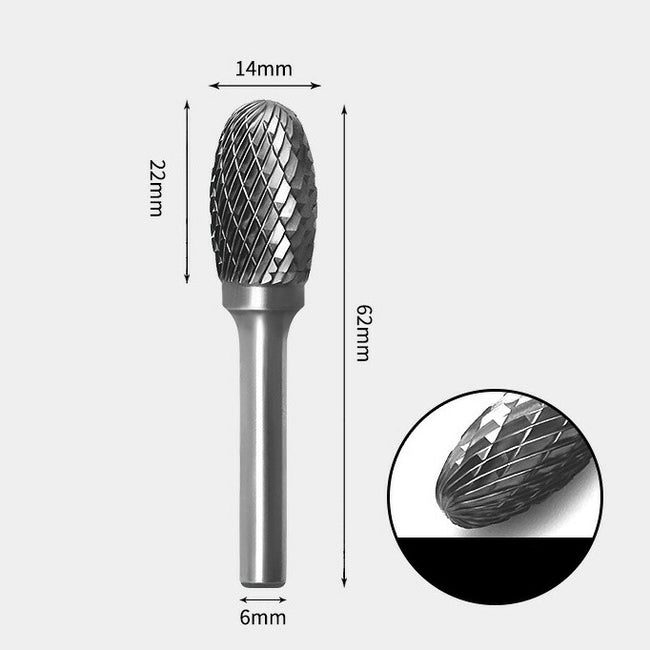 Ovaler Rotationsfräser aus Wolframkarbid, Doppelschliff, 14 x 22 mm