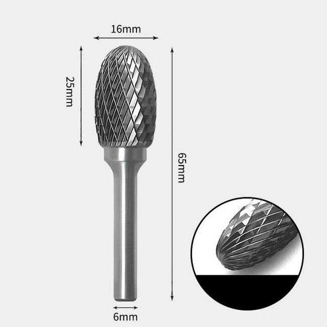 Ovaler Rotationsfräser aus Wolframcarbid, Doppelschliff, 16 x 25 mm