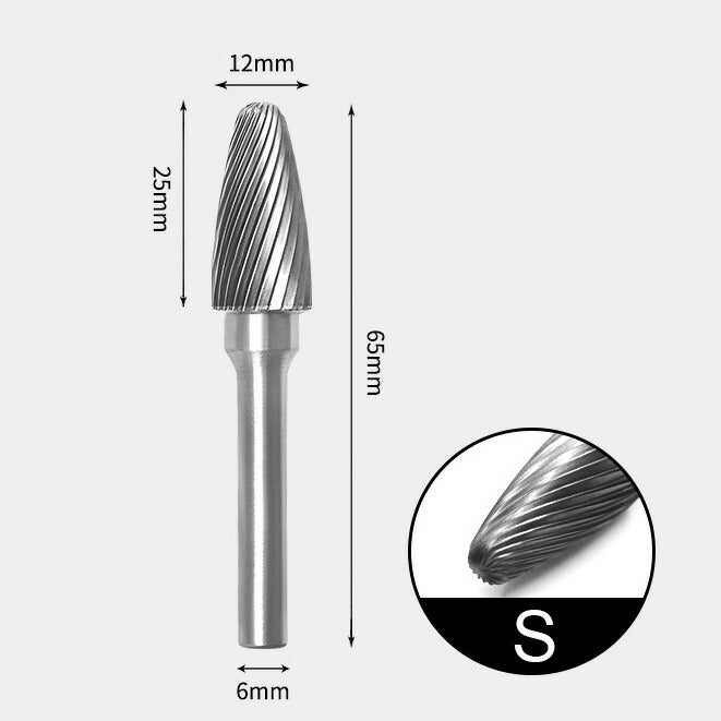 Fraise rotative à bout d'arbre en carbure de tungstène, coupe unique, 12x25mm