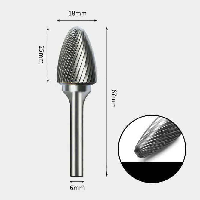 Fraise rotative à bout d'arbre en carbure de tungstène, coupe unique, 18x25mm