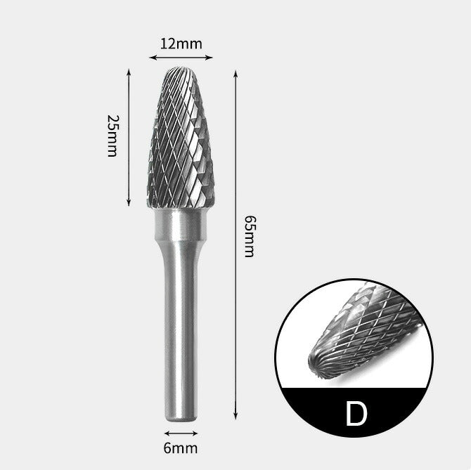 Fraise rotative en carbure de tungstène, rayon d'extrémité d'arbre, double coupe, 12x25mm