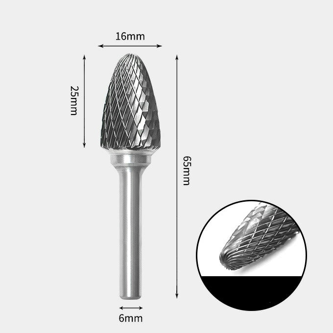 Fraise rotative en carbure de tungstène, rayon d'extrémité d'arbre, double coupe, 16x25mm