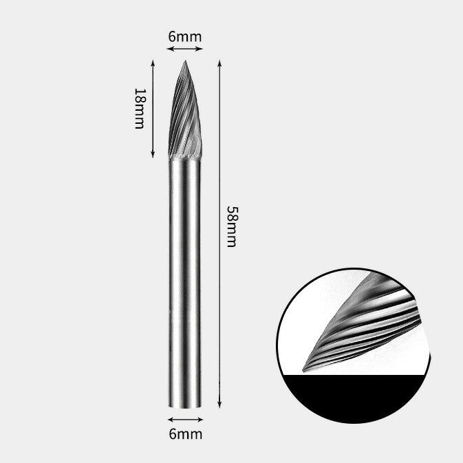 Fraise rotative à arbre pointu en carbure de tungstène Coupe simple 6 x 18 mm