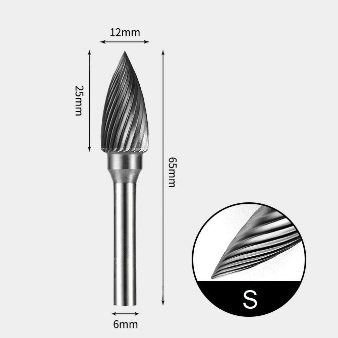 Fraise rotative à arbre pointu en carbure de tungstène, coupe unique 12 x 25 mm