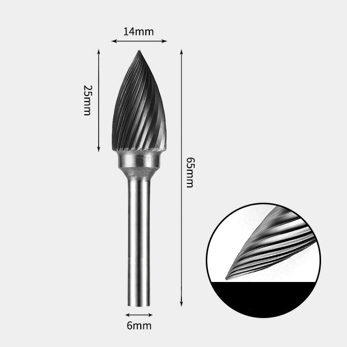 Fraise rotative à arbre pointu en carbure de tungstène, coupe unique 14 x 25 mm