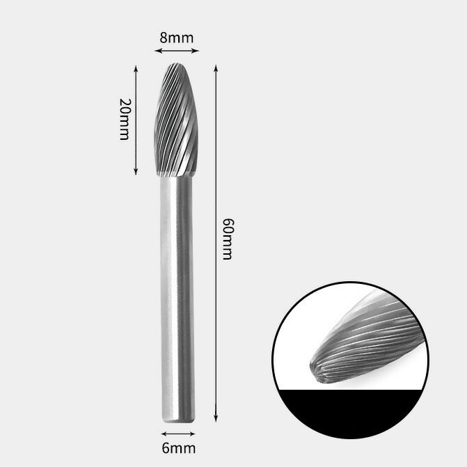 Wolframkarbid-Flammenform-Rotationsgrat, Einzelschnitt, 8 x 20 mm