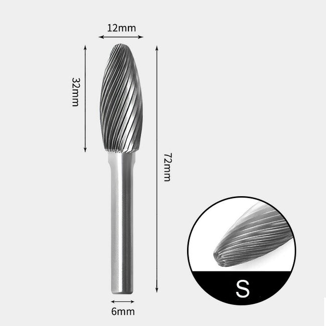 Tungsten Carbide Flame shape Rotary Burr Single-cut 12 x 32mm