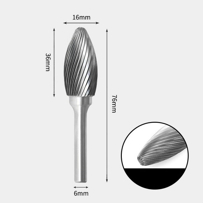 Wolframkarbid-Flammenform-Rotationsgrat, Einzelschnitt, 16 x 36 mm