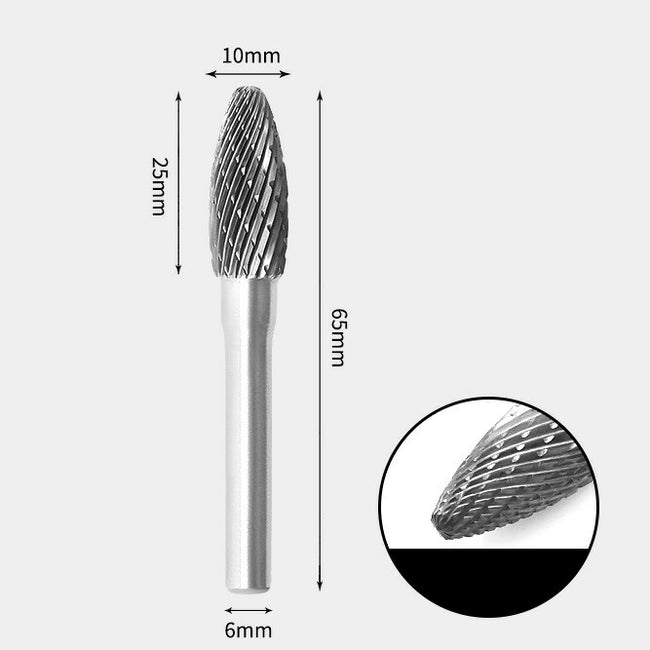 Tungsten Carbide Flame shape Rotary Burr Double-cut 10 x 25mm