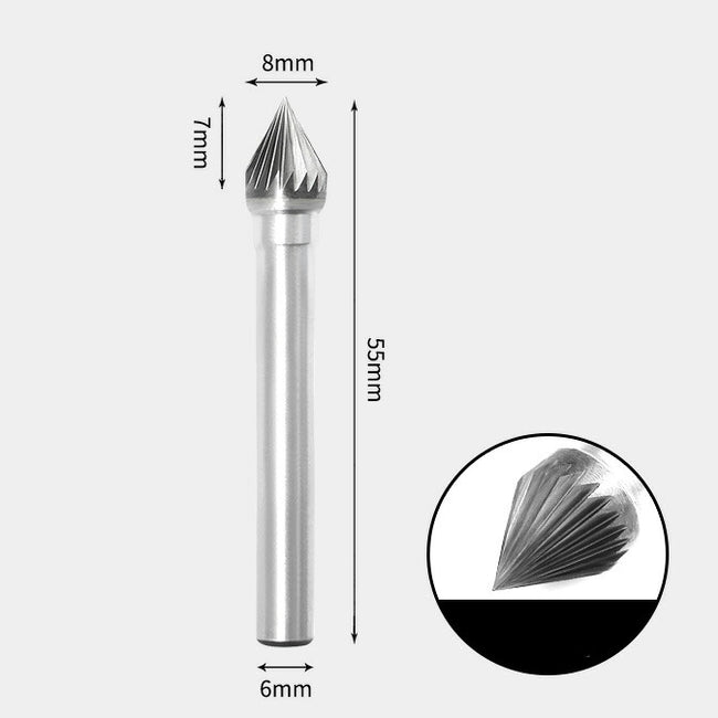 Tungsten Carbide 60 degree included angle Rotary Burr Single-cut 8 x 7mm