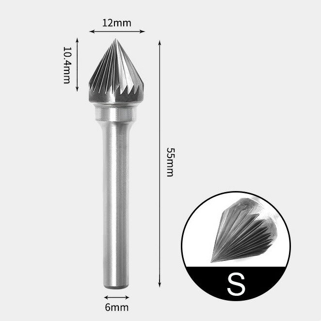 Wolframkarbid, 60 Grad eingeschlossener Winkel, Rotationsfräser, Einzelschnitt, 12 x 10 mm