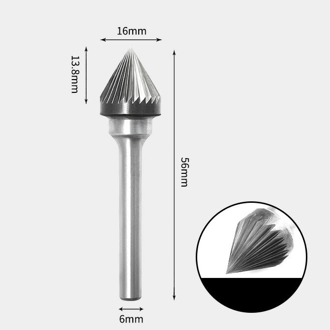 Wolframkarbid, 60 Grad eingeschlossener Winkel, Rotationsfräser, Einzelschnitt, 16 x 13 mm