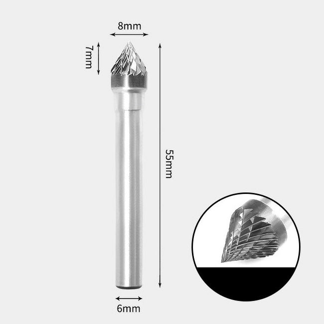 Tungsten Carbide 60 degree included angle Rotary Burr Double-cut 8 x 7mm