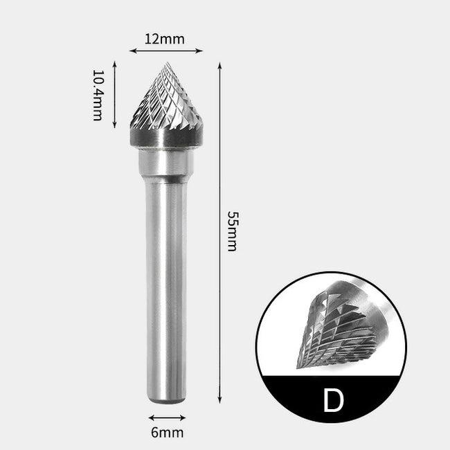 Wolframcarbid 60 Grad eingeschlossener Winkel Rotationsfräser Doppelschnitt 12 x 10 mm