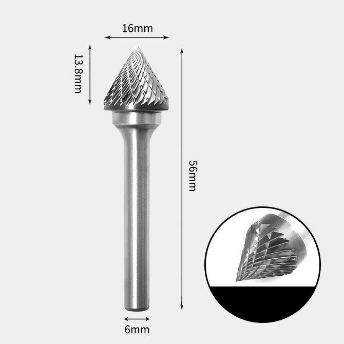 Wolframcarbid 60 Grad eingeschlossener Winkel Rotationsfräser Doppelschnitt 16 x 13 mm