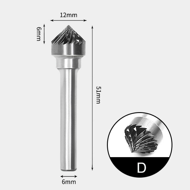 Fraise rotative à angle inclus de 90 degrés en carbure de tungstène, double coupe, 12x6mm