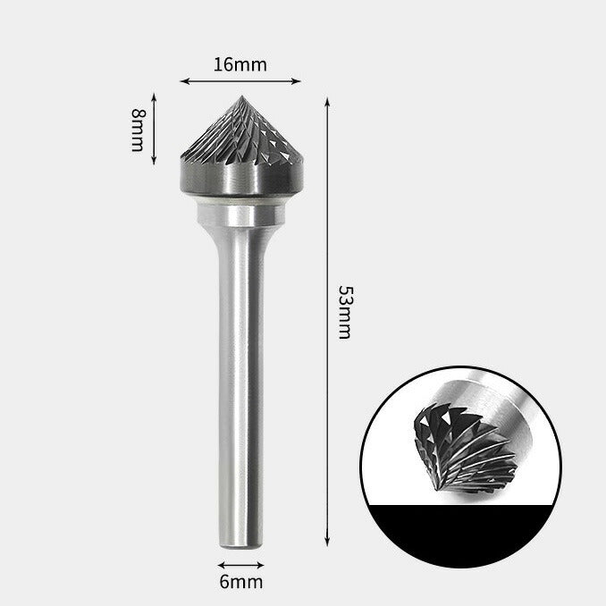 Wolframkarbid, 90-Grad-Einschlusswinkel, Rotationsfräser, Doppelschnitt, 16 x 8 mm