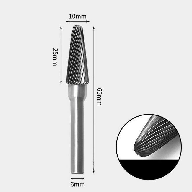 Tungsten Carbide Cone radius end Rotary Burr Single-cut 10 x 25mm