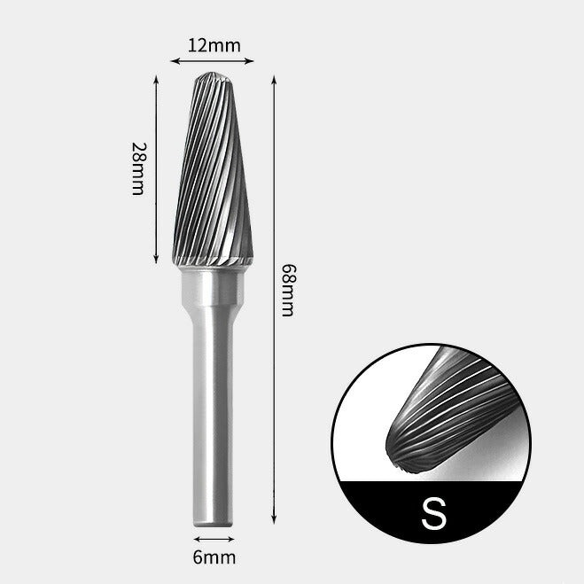 Rotationsfräser aus Wolframcarbid mit konischem Radiusende, Einzelschnitt 12 x 28 mm