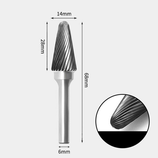 Rotationsfräser aus Wolframcarbid mit konischem Radiusende, Einzelschnitt 14 x 28 mm