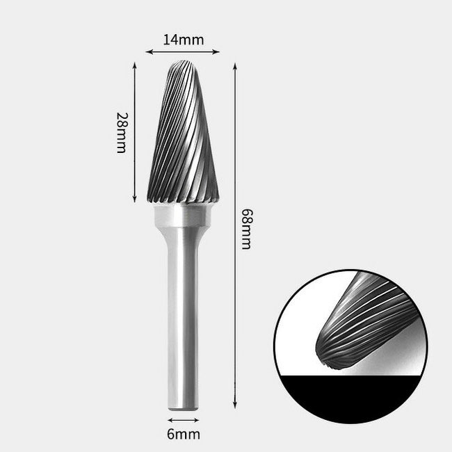 Tungsten Carbide Cone radius end Rotary Burr Single-cut 14 x 28mm