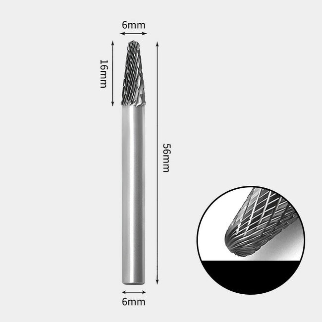 Tungsten Carbide Cone radius end Rotary Burr Double-cut 6 x 16mm