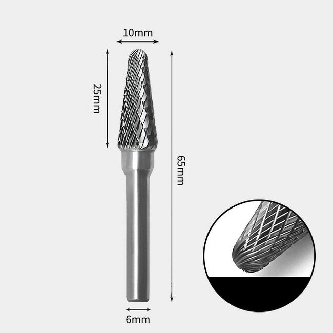 Tungsten Carbide Cone radius end Rotary Burr Double-cut 10 x 25mm