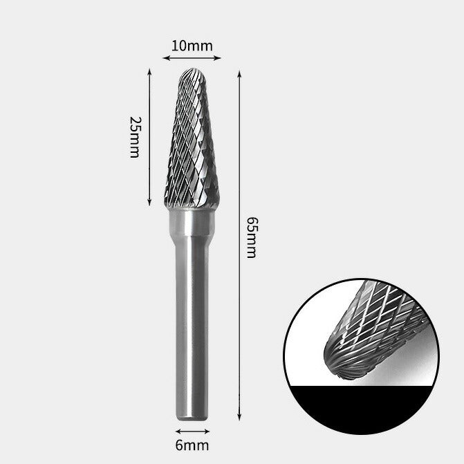 Rotationsfräser aus Wolframcarbid mit konischem Radiusende, Doppelschnitt 10 x 25 mm