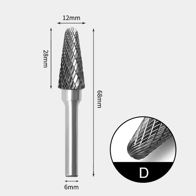 Tungsten Carbide Cone radius end Rotary Burr Double-cut 12 x 28mm
