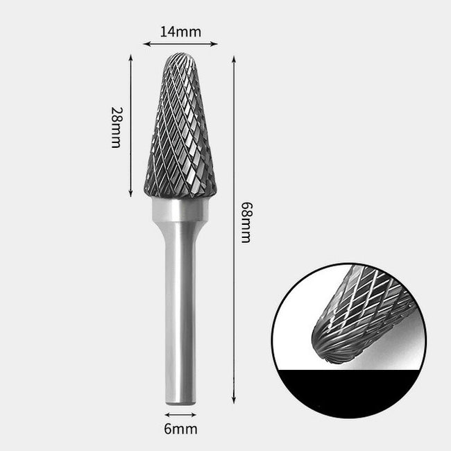 Tungsten Carbide Cone radius end Rotary Burr Double-cut 14 x 28mm
