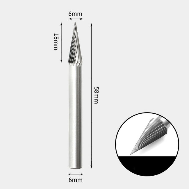 Tungsten Carbide Pointed cone Rotary Burr Single-cut 6 x 18mm