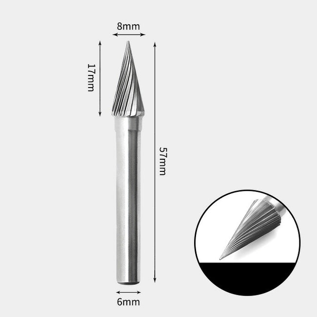 Fraise rotative à cône pointu en carbure de tungstène Coupe simple 8 x 17 mm