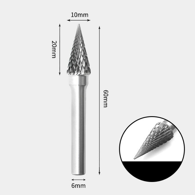 Fraise rotative à cône pointu en carbure de tungstène Double coupe 10 x 20 mm