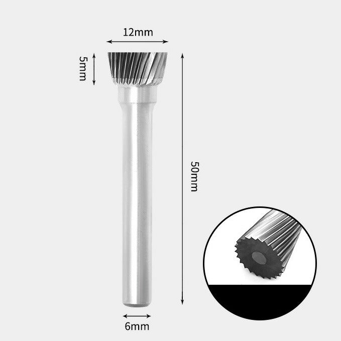 Wolframkarbid-Rotationsfräser mit umgekehrtem Kegel, Einzelschnitt, 12 x 5 mm