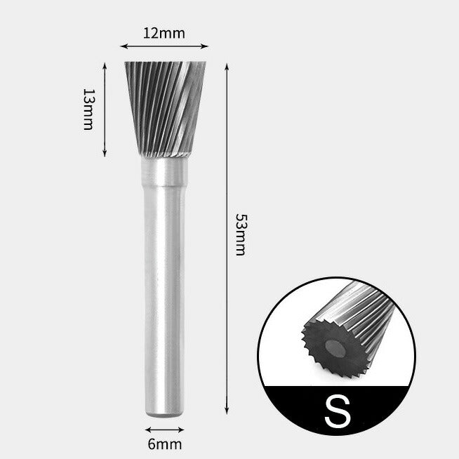 Wolframcarbid-Rotationsfräser mit umgekehrtem Kegel, Einzelschnitt, 12 x 13 mm