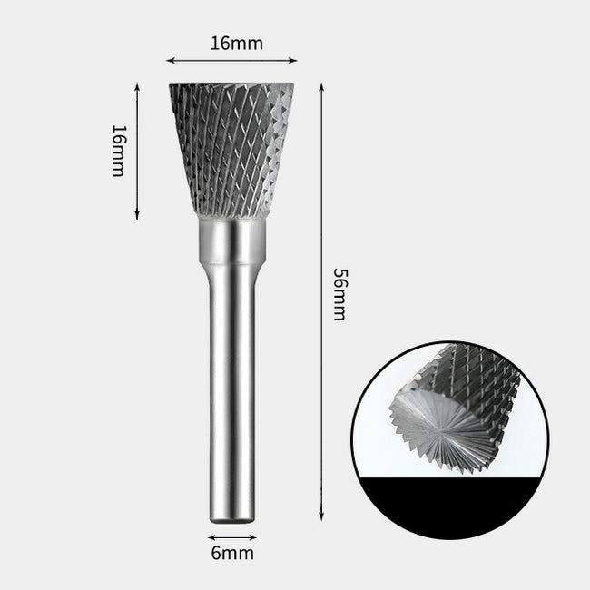 Tungsten Carbide Inverted cone with end cut Rotary Burr Double-cut 16 x 16mm